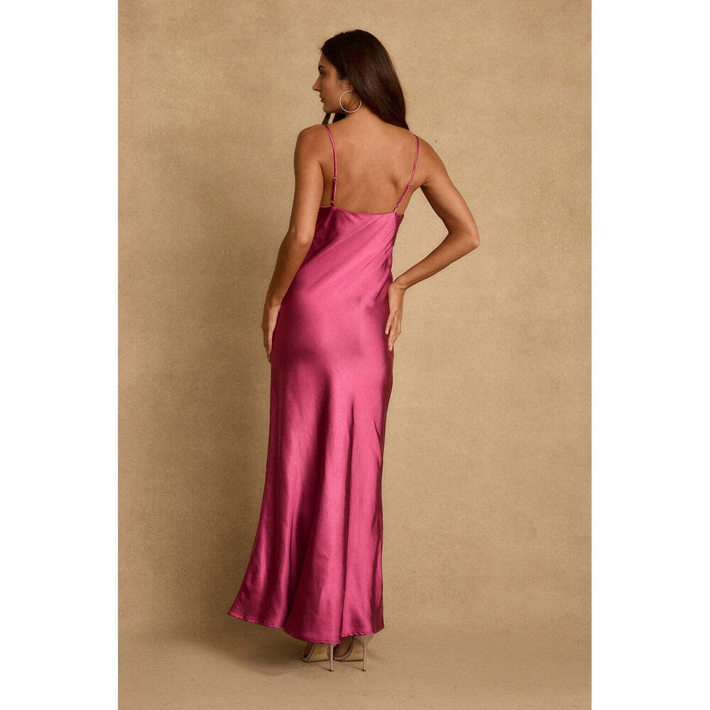 12th Tribe Mirabella Fuchsia Satin Maxi Dress Size S - Picture 3 of 6
